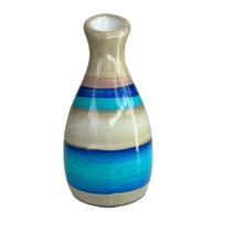 Vaso garrafa de cerâmica artesanal estampa listra colorida