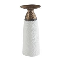 Vaso garrafa de ceramica branco e dourado
