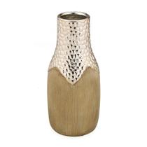 Vaso garrafa decor rustico 2 tons de madeira e prata