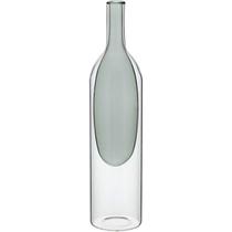Vaso Garrafa Parede Dupla em Vidro Cinza/Transp.5x15cm