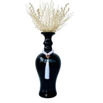 Vaso garrafa preto brilho moderno com planta seca artificial - Dünne It