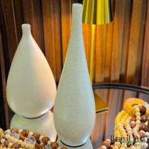 Vaso Garrafa Slim Alongado M Off-White/Cimento - Cerâmica Escultural Orgânica