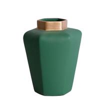 Vaso Geométrico Moderno em Cerâmica Fosca Decorativa - Verde Gold