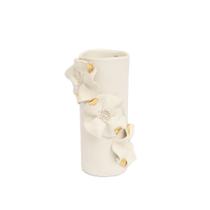 Vaso Giverny Gold em Porcelana Com Flores Aplicadas e Ouro P