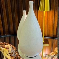 Vaso Gota Alongada Off-White/Cimento M - Escultura Orgânica