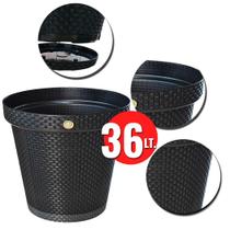 Vaso grande 36 litros plástico redondo jardim flores plantas tramado rattan anti dengue