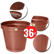 Vaso grande 36 litros plástico redondo jardim flores plantas tramado rattan anti dengue - ARQPLAST