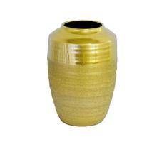 Vaso Grande Ceramica Todo Dourado Design Texturizado Luxo