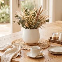 Vaso Ibiza Branco 8cm Cerâmica Com Suporte Bambu Decorativo Vaso Ibiza Branco 8cm Cerâmica Com Suporte Bambu Decorativo