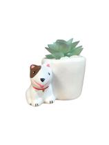 Vaso jardim cachepo pitbull marrom cerâmica 5,2 cm diâmetro