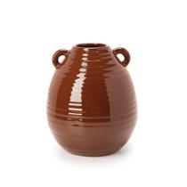 Vaso Jarro com Alças em Cerâmica Marrom 25,5 x 23,5cm