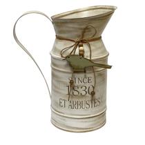 Vaso Jarro Decorativo Metal Provençal Bege Pássaro 23cm