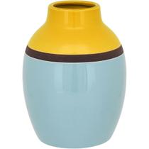 Vaso Johnny Amarelo e Azul Home&Co Decorativo Casa 21x16cm
