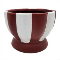 Vaso Listrado De Cerâmica Vermelho E Branco Natalino 16CM