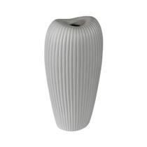 Vaso Maior Ceramica Cinza Oval Ondulado para Dentro Luxo