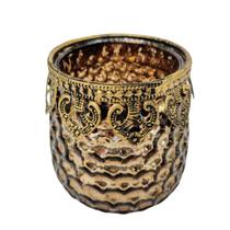 Vaso Marrom Dourado Castiçal 9X8X8Cm Decorativo