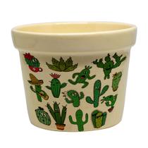 Vaso Medio Cactos Face Ceramica 10,5x8cm Marfim