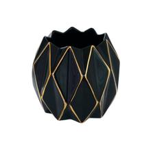 Vaso Medio Cerâmica Preto Geometrico Fios Ouro Prensado Luxo Vaso Medio Cerâmica Preto Geometrico Fios Ouro Prensado Luxo