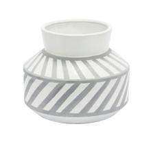Vaso Medio Redondo Ceramica Branco c Cinza Listras Luxo Vaso Medio Redondo Ceramica Branco c Cinza Listras Luxo