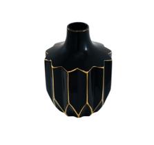 Vaso Menor Ceramica Preta Relevos Ondulados Fio de Ouro Luxo Vaso Menor Ceramica Preta Relevos Ondulados Fio de Ouro Luxo