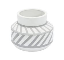 Vaso Menor Redondo Ceramica Branco c Cinza Listras Luxo
