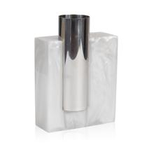 Vaso Metal Bloco Cromado Resina Branco Polido