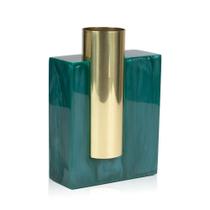 Vaso Metal Bloco Dourado Resina Verde Polido