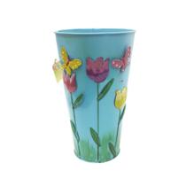 Vaso Metal Enfeite Jardim Quintal Varanda Borboleta Flor Azul (SYBO-G7)