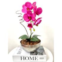 Vaso Metalizado Inox Prata Orquídeas Artificiais Arranjo de Flores Para Decoração Casa - zent future