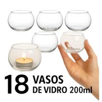 Vaso mini pequeno 200 ml kit 18 vidro redondo castical vela