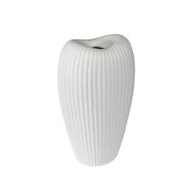 Vaso Moderno Ceramica Branco Oval Ondulado para Dentro Luxo
