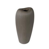 Vaso Moderno Maior Ceramica Cinza Escuro Oval Ondulado Luxo