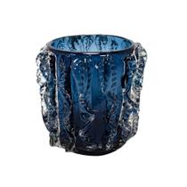 Vaso Murano Azul Baixo Relevos Bolhado Incolor Alta Decoraçã Vaso Murano Azul Baixo Relevos Bolhado Incolor Alta Decoraçã