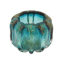 Vaso Murano Azul Po de Ouro Baixo Maior Ondulados Luxo