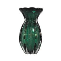 Vaso Murano Cristal Verde Escuro Acabamento Translucido Luxo