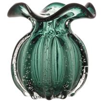 Vaso Murano Decorativo Trouxinhas de Vidro 13x17cm Italy Lyor Translúcido Verde Esmeralda