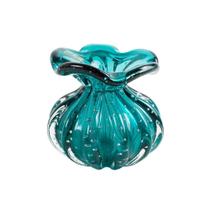 Vaso Murano Frufru Bolinha Azul Turquesa São Marcos 11x13cm