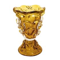 Vaso Murano Italiano Âmbar Medio Relevos Incolor com Base