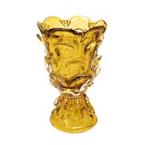 Vaso Murano Italiano Âmbar Menor Relevos Incolor com Base