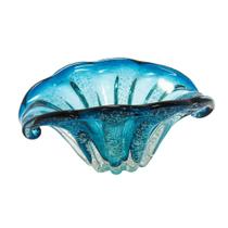 Vaso Murano Italiano Azul Finos Lapidados Borda Caracol