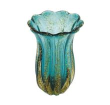 Vaso Murano Italiano Azul Maior Pó de Ouro Lapidados