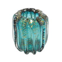 Vaso Murano Italiano Azul Maior Pó Ouro Lapidados Sinuosos