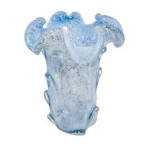 Vaso Murano Italiano Azul Maior Turquesa Pó de ouro Relevos