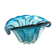 Vaso Murano Italiano Azul Menor Finos Lapidado Borda Caracol