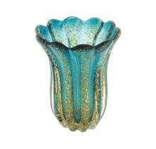 Vaso Murano Italiano Azul Menor Pó de Ouro Finos Lapidados Vaso Murano Italiano Azul Menor Pó de Ouro Finos Lapidados