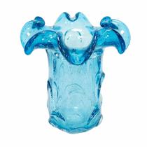Vaso Murano Italiano Azul Relevos Medio Borda em Curvas