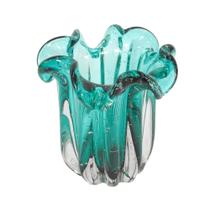 Vaso Murano Italiano Azul Translucido Fino Acabamento