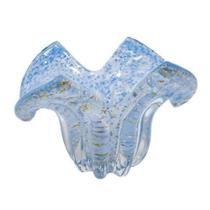 Vaso Murano Italiano Azul Turquesa Pó de Ouro Lapidados