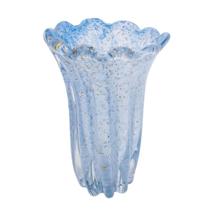 Vaso Murano Italiano Azul Turquesa Relevos Vertical Borda