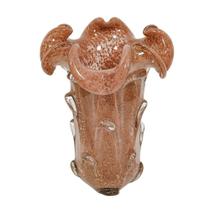 Vaso Murano Italiano Cor Chocolate Pigmento Dourado Lapidado